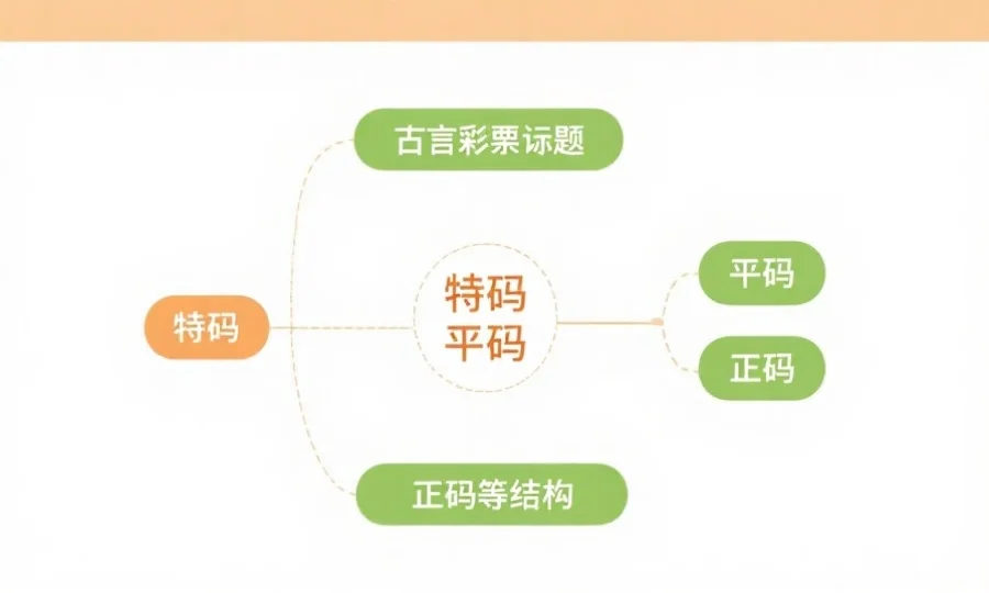 简洁信息图展示六合彩术语之间的关系和区别,包含特码、平码和正码等结构